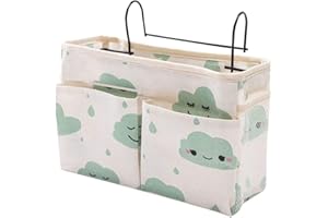 LYSPACE Bedside Hanging Storage Basket Bedside Organizer Pocket Multi-Function Bed Pockets Baskets, Bedside Caddy Pocket, Bed Caddy Organiser for Home Bed Rails, Sofa, School Dorm Room Bunk Bed (Green-Cloud)