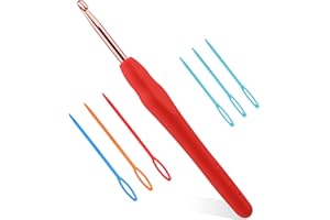 RIDDUR Uncinetto da 4,5 mm Uncinetti in Alluminio Con Impugnatura Morbida in Gomma con aghi smussati a occhio grande in plastica da 6 pezzi, per Principianti Appassionati di lavoro a Maglia o Professionisti