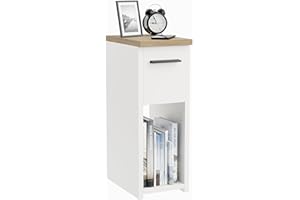 ComfortCove Szafka Nocna, Stolik Nocny z szufladą i uchwytem, Wąska Szafka Nocna, Wąski Stolik Nocny, Kolor: Biały/Dąb, Wymiary 20x55x30,5 cm.