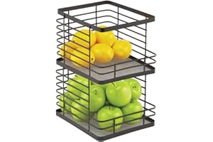 mDesign Cestelli portafrutta – Cestino frutta in metallo con design anteriore aperto – Ideale come cesto per pane, frutta, snack, ortaggi e molto altro ancora – Set da 2 – nero opaco