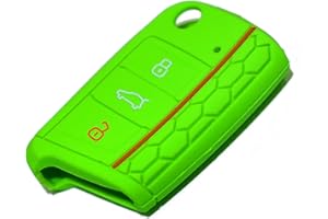 SALPIE Funda para llave de coche compatible con VW Golf 7 MK7 con 3 botones - Funda para mando a distancia - Funda para llave de coche - Funda de silicona (verde flúor, funda)