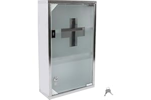 ‎LARS360 LARS360 Medizinschrank, Abschließbar Medikamentenschrank mit Tür aus Gehärtetem Glas, Rostfreier Arzneischrank für Medikamenten Aufbewahrung & Verbandskasten, 30 x 12 x 50cm (3 Regalen)