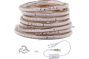 XUNATA Ruban Led, 220V-240V Bande LED Avec Interrupteur,3014 120leds/m IP65 étanche Strip Led, Blanc Flexible Bande lumière Pour Décoration Hôtel Mariage Fête (Blanc,1M)
