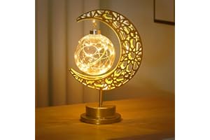 Azazaza Moon Lamp, Battery Powered Bedside Lamps Table Lamp, LED Hanging Memorial Lunar Lamp Night Light with Stand, Magic Crescent Half Moon Lamp Ramadan Decor for Bedroom
