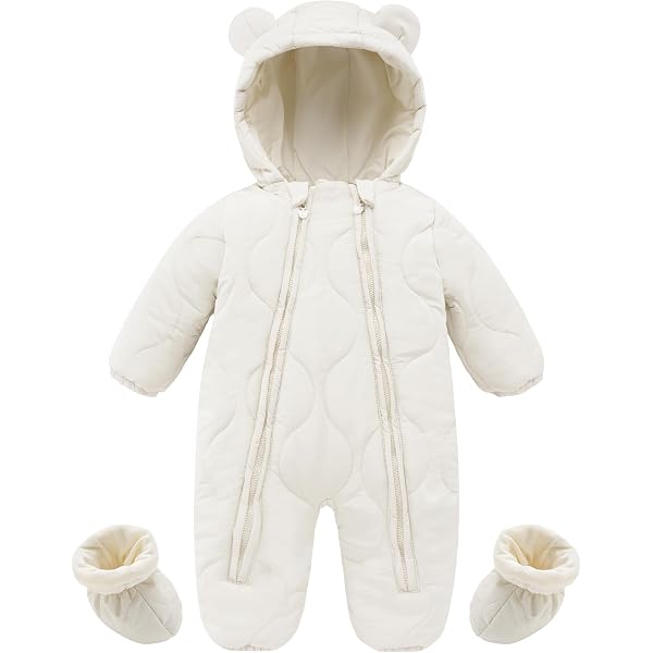 Combinaison De Neige Bébé Avec Pieds - Doublée, Capuche, Fermetures éclair | Taille 0-24 Mois, Unisexe | Pour Hiver, Sorties, Jeux Dans La Neige