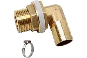 OPERMAXER Tankverschraubung Messing Regentonnenverschraubung, Regentonnendurchführung 1/2" IG 3/4" AG + Schlauchtülle 19mm, Tankdurchführung Faßverschraubung mit 1 Schlauchschellen, für Wasserhahn/Zisternen