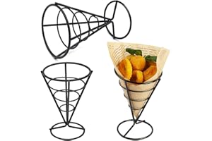 Jicyor Présentoir de Frites Stand, Noir 3 Pièces Cornet à Frites Conique Robuste Support pour Frite pour Familles Restaurants Cafés Bars Snack-Bars Mariages Fêtes