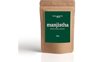 REAL EARTH STORIES Real Earth - Proszek Manjistha - 100% czysty i organiczny - Naturalne kosmetyki w proszku - Naturalne zabiegi na twarz - Maska na twarz - Rośliny ajurwedyjskie - Wegańskie - Przeciwutleniacz - 250gr