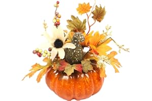SM SunniMix Déco Automne Intérieur, Décoration Halloween, Citrouille Artificielle avec des Fleurs Ornement Guirlandes Bonsaï Couronnes d'automne Accessoires De Photographie Centre De Table