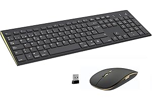 GALENMORO Teclado y Ratón Inalámbrico - USB Tamaño Completo QWERTY Español Ergonómico Teclado Inalámbrico Ratón Silencioso Portátil para PC/Laptops/Smart TV - Nero