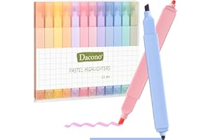 Dacono Evidenziatori a doppia punta,12 Pcs Estetica Evidenziatori Colori Assortiti Pastello Set, Evidenziato-ri quadrati senza macchia per note di diario Forniture per l'ufficio