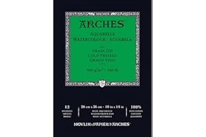 Arches 1795093 Aquarellpapier im Block (26 x 36 cm, Kopfgeleimt, 300g/m² Feinkorn) 12 Blatt naturweiß