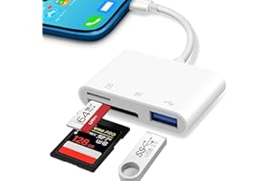FANOYO Lector de Tarjetas SD para iPhone iPad, Lector de Tarjetas SD 3 en 1, Lector de Tarjetas SD con Ranura para Micro SD/SD/USB, Adaptador de Tarjeta de Memoria de fotografía, Carga y Lectura