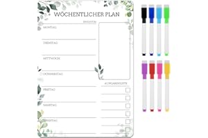 JOSTIFT A4 Wochenplaner Abwischbar,Klebrig Haushaltsplaner Essensplaner Woche Menüplaner mit 8 Whiteboard-Stift,Wiederverwendbarer Einkaufsliste To Do Liste, Eukalyptus Design