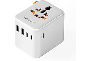 TESSAN Universal travel adapter, Travel Plug Adapter Worldwide with 1 Universal AC Outlet 5 USB Ports (3 USB C), International Plug Adaptor for UK to Europe USA Australia Ireland (Type C G A I)