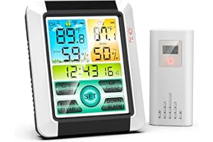 AGITATO Wireless Weather Station，Temperature Humidity Monitor With Wireless Sensor，Wireless Hygrometer Indoor Outdoor with Alarm Clock, Backlight