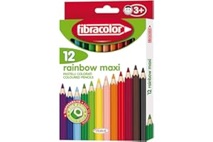 Fibracolor Rainbow Maxi astuccio 12 pastelli colorati in legno esagonali punta grossa