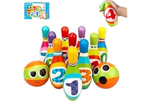 Kidow Toys Bowling Set Kids, Childrens Skittles Set Toys Educational Bowling Set with 10 xBowling Pins And 2 Balls For Toddlers Boys Girls Indoor & Outdoor Toy (Large)
