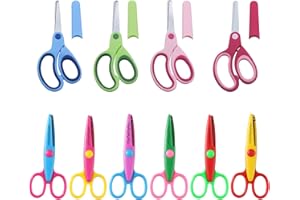 JSTHHTT 10 Pezzi Set di Forbici per Bambini, Forbici Bambini, Forbici per Mancini Bambini, Forbici di Sicurezza Mancine per Bambini, Forbice Zig Zag per Bambini, Forbici Punta Arrotondata Bambini
