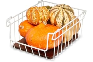 INTERDESIGN iDesign Organizer cucina con apertura frontale in metallo e legno d'acacia, Porta frutta da tavolo con manici, Organizer cucina salvaspazio per la credenza, bianco e naturale