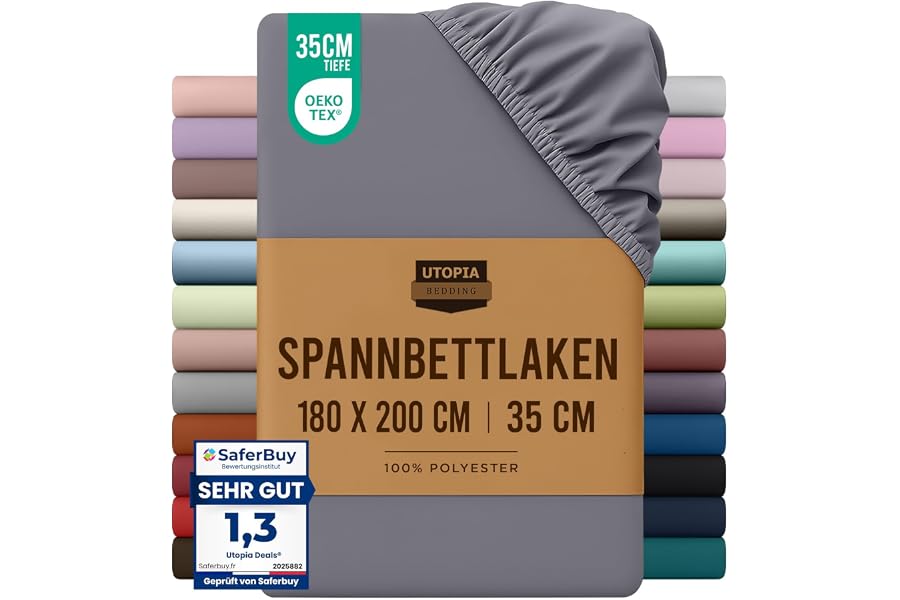 Utopia Bedding - Spannbettlaken 180x200cm - Grau | Gebürstete Polyester-Mikrofaser Spannbetttuch - Oeko-Tex Zertifiziertes - 