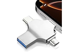 Ghekkli 128GB USB Stick für iPhone und Android - 4-in-1 Flash Laufwerk für Smartphone Tablet und PC - Externer Speicher zur Datensicherung von Fotos und Videos - Silber