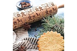 AvviKro Rouleau à pâtisserie de Noël en bois texturé à motif gaufré - Équipement de pâtisserie décoratif (bonhomme en pain d'épices)