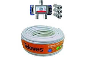 T E C N O V O Z KIT TECNOVOZ 20M Cable antena TELEVES + Repartidor 2 salidas TV/SAT + 3 Conectores F