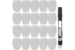 YANCLIFE Chinese Sky Lanterns, 20pcs White Eco Friendly Chinese Sky Lanterns 100% Biodegradable No Assembly Required Beautiful Lantern for Weddings, Birthdays, Parties,Memorials, Chinese New Year (White)