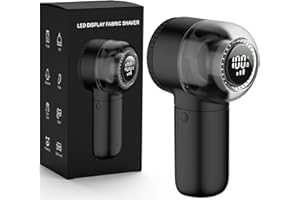 OLLSE Fabric Shaver, Electric Portable Sweater Defuzzer with 3 Speeds, 6 Leaf Blades, Digital LED Display to Remove Pilling for Clothes, Furniture, Sweater, Couch, Blanket (Black)