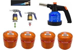 SMH LINE® Quemador de Gas Con 4 Cartuchos de 190 g, Soplete de Soldadura, Llama Ajustable, Encendido Piezoeléctrico