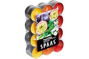 Spaas 24 Scented Tealights Assorted Colours, 4.5 Hours, Tropical Delight, True Red