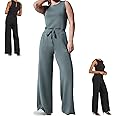 QBLIT The Air Essentials Jumpsuit,Womens Rompers and Jumpsuits Casual Loose Short Sleeve Belted Wide Leg Pant with Pockets (Color : Blue Grey, Size : Medium)