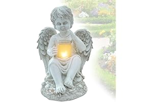 TUZSOCR Decorazione da giardino a forma di angelo, illuminazione solare, resistente alle intemperie, decorazione da giardino, adatta per esterni, decorazione da giardino, a energia solare, per terrazza, (A)