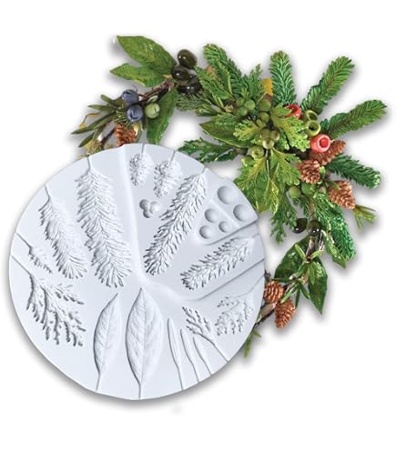 2-teilige Winter-Foliage Silikonformen – Für Fondant, Schokolade, Kuchen-Deko (Tannenzapfen & Lorbeerblatt)