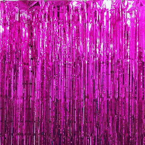 3Pack Metallic Tinsel Curtains 1mx3m Rose Foil Fringe Door Window Curtain Decorations for Birthday Wedding Party Photo Backdrop