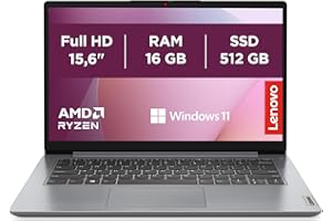 Lenovo IdeaPad 1 Gen 7 - Ordenador Portátil 15.6" FHD (AMD Ryzen 5 7520U, 16 GB RAM, 512 GB SSD, AMD Radeon 610M Graphics, Wi-Fi 6, Windows 11 Home) Teclado QWERTY Español - Gris Nube