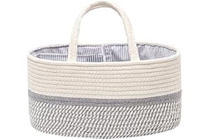 JiA QAQ Panier à couches portable en corde de coton tissé pour bébé, panier de rangement avec compartiments interchangeables, sac fourre-tout pour nouveau-né (8 gu-gris)