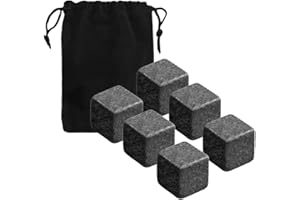 SULIUDAJI 6 Stück Marmor Whisky Steine, Premium Whiskey Rocks, Kühlsteine mit speziellem Aufbewahrungsbeutel, Natürliche Wiederverwendbare Eiswürfel