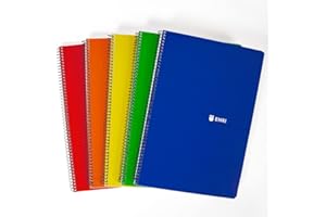 Enri, Cuadernos A4 (Folio) Hojas Blancas, Tapa Blanda, 80 Hojas, Pack 5 Libretas, Colores Surtidos