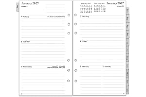 2027 dagbok påfyllning personlig storlek 6 hål, vecka på 2 sidor jan-dec 2027, veckoplaneringsinlägg med månatliga flikar, lö