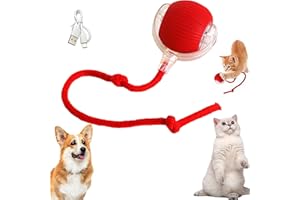 RUICUBEI Chewie Rolling Ball, interaktives Spielzeug für Katzen, interaktives Spielzeug für Hunde mit LED-Licht, automatisches 360-Grad-Drehspielzeug für Katzen und Hunde (mit Kordel, rot)