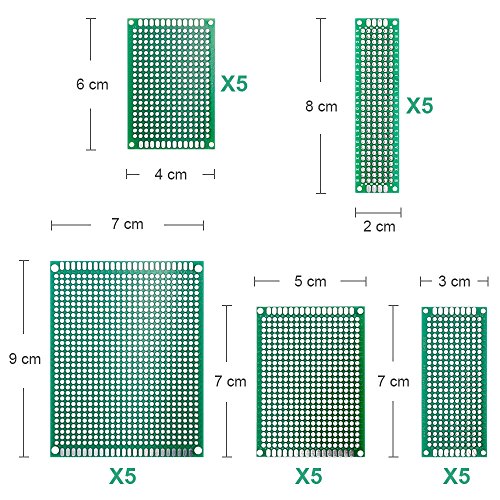 70 Piezas Set de Tableros de PCB Nabance PCB Prototipo Kit para DIY 25 Doble Cara Junta de PCB 30 Conector de Encabezado  15 Terminal de tornillo 5 tama  os de Prototipo de doble cara Placa PCB 