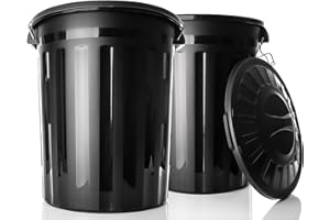 BigDean 2 Stück wetterfeste Universaltonne mit Deckel Schwarz und 2 Tragegriffen + Clip Verschluss auch als Mülltonne – Regentonne und Futtertonne geeignet für Indoor + Outdoor geeignet