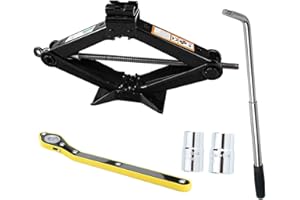 Aserell Car Jack Kit | Scissor Jack for Car 2 Ton- Tire Jack Tool Kit | Portable, Ideal for SUV and Auto - Universal Car Emergency Kit Heavy Duty Material (Black-2T with Lug Wrench)
