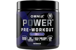 OMNIA Power Pre Workout Powder - Energy Drink with Creatine Monohydrate, Beta Alanine, Caffeine and Citrulline, Physical Performance for Gym or Sports, 40 Servings - Black Cherry Rush