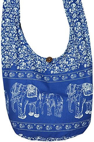 Rosina's Hippie Boho New Elephant Crossbody Bohemian Gypsy Sling Shoulder "Large Size" (F Blue White)