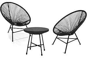 IDMarket - Salon de Jardin Izmir Table et 2 fauteuils Oeuf Cordage Noir
