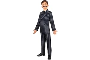 Funidelia Costume Ufficiale di Gomez Addams - La Famiglia Addams per bambino, Include pantaloni, giacca, cravatta e baffi, Halloween - Completo per bambini per feste, Carnevale e Halloween