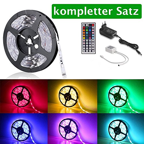LE 5m 150 5050 Leds Flexibler LED Streifen, RGB, Farbwechsel, DIY-Beleuchtung led strip Inklusive Netzteil und 44 Tasten IR-Fernbedienung, LED Lichtband, Deko, Weihnachten, Party, Ambientbeleuchtung - 2
